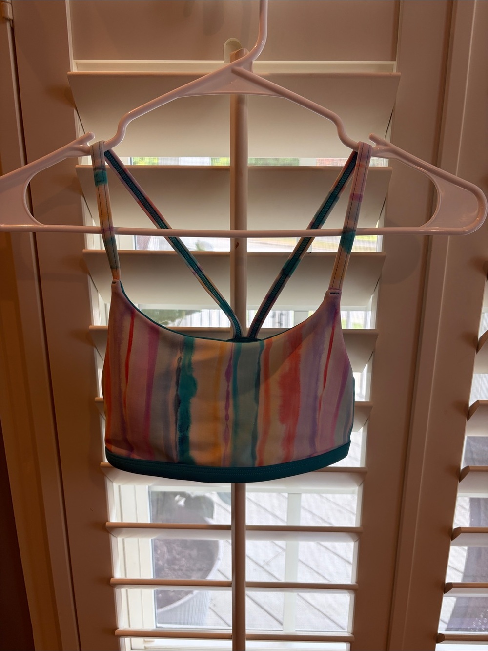 Athleta Girls Multicolor Pastel Stripe Swim Bikini Top - Teal Trim